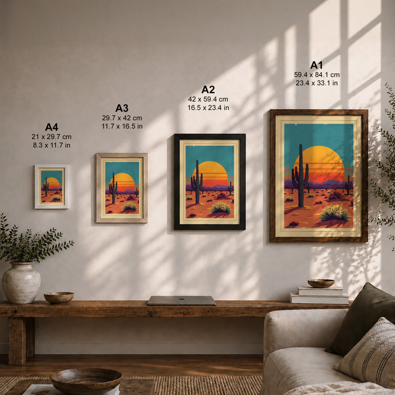 Desert At Sunset Vintage - Print, Unframed, A3 - 42.0 x 29.7 cm
