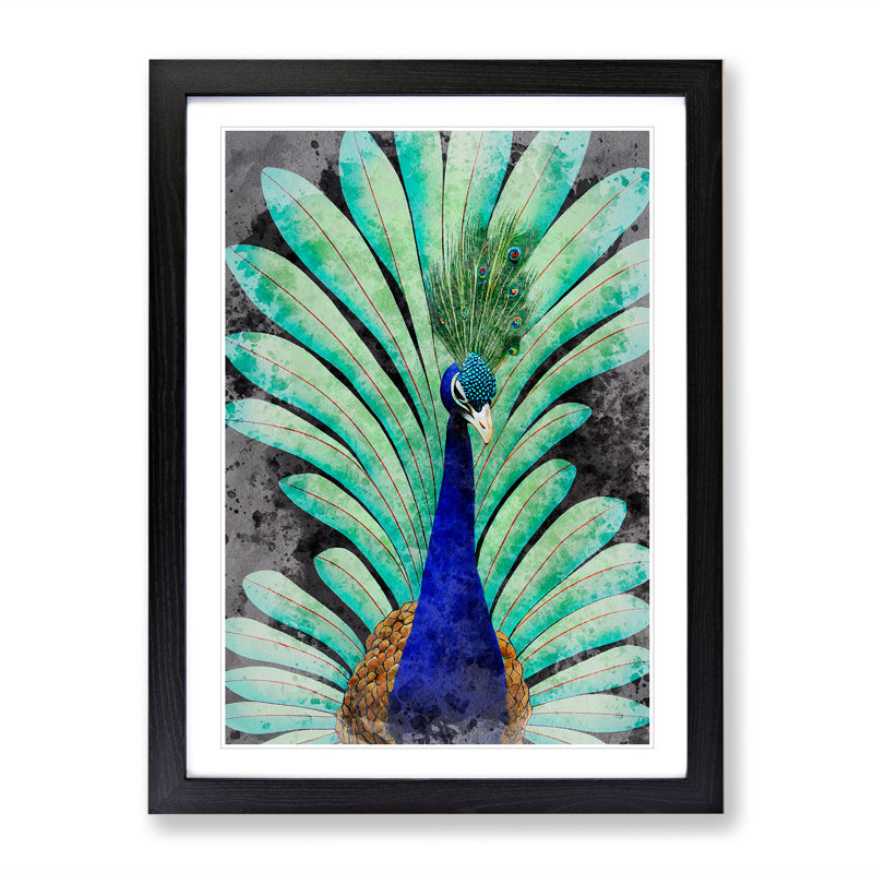Peacock Watercolour No.2 - Single Picture Frame Painting, Black Framed, 46cm H x 34cm W x 2cm D
