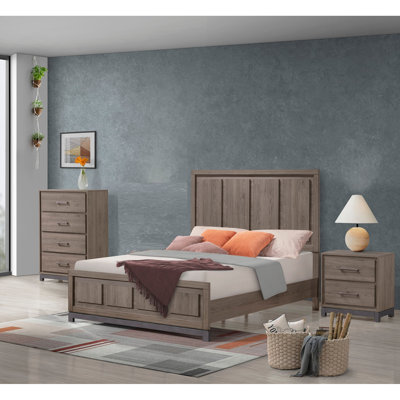 1pc Contemporary 4-Drawer Storage Chest Metal Handle Grey Oak Finish