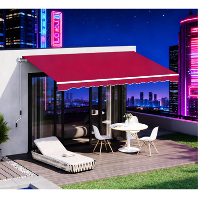 Auvent de patio rétractable en aluminium rouge, manivelle manuelle, bras d'extension réglable, fixation sur plusieurs surfaces, réduit la chaleur, convient aux auvents pour portes au-dessus en aluminium, hauteur, fixation, fenêtres idéales