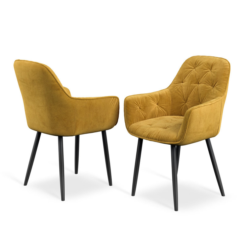 Bierman 48cm H Tufted Velvet Upholstered Armchair, Set Of 4, Mustard