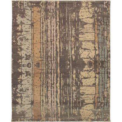 Tapis de bois one-of-kind à la main noué la 2010 ushak gris foncé 8 pi x 9 pi zone de laine Soperton