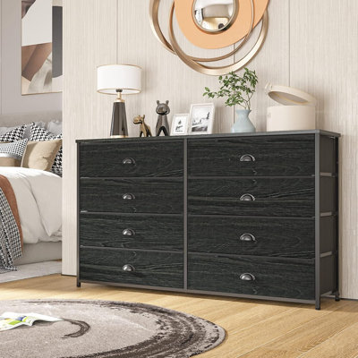 Large commode avec 8 tiroirs en tissu, meuble télé avec rangement pour téléviseur de 55 po, grande commode pour chambre à coucher, salon, dortoir, garde-robe, vestibule, plateau en bois (chêne noir)
