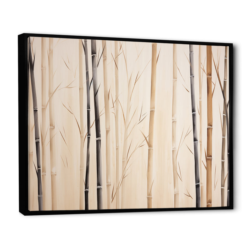 Minimalisme beige bambou sérénité II - impressions sur toile de bambou_106630, H 30 po x l 40 po, Cadre flottant noir