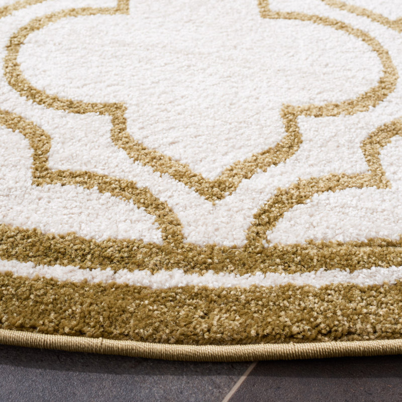 Tapis géométrique ivoire / vert clair Ammundsen, Rond 7 pi