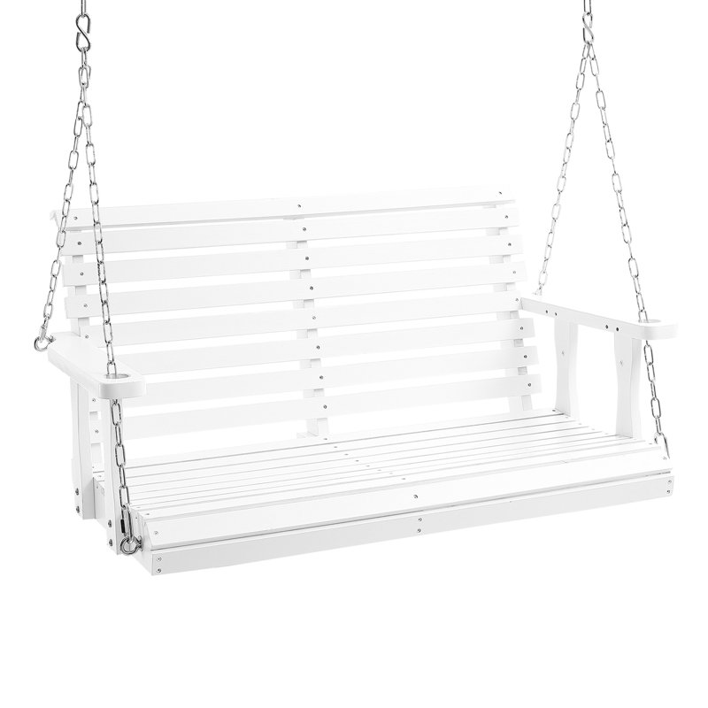 Banc de balançoire en bois de 4 pi pour l'extérieur, capacité de 880 lb, chaise robuste avec suspension, blanc, structure résistante aux intempéries et au jardin, charge ergonomique, installation facile