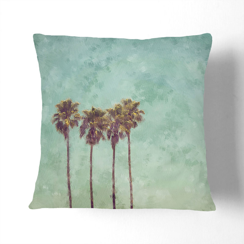 Summertime Palm Trees Painting Cushion with Filling, White, 55cm H x 55cm W x 20cm D