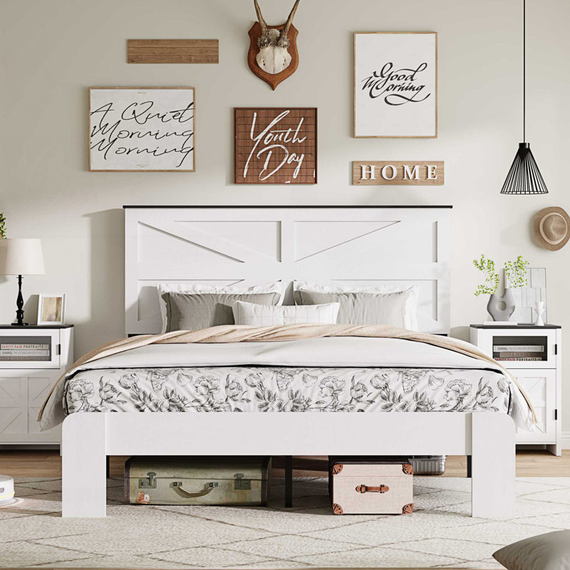 Cadre de lit, cadre de lit plateforme avec grand rangement sous le lit, Queen