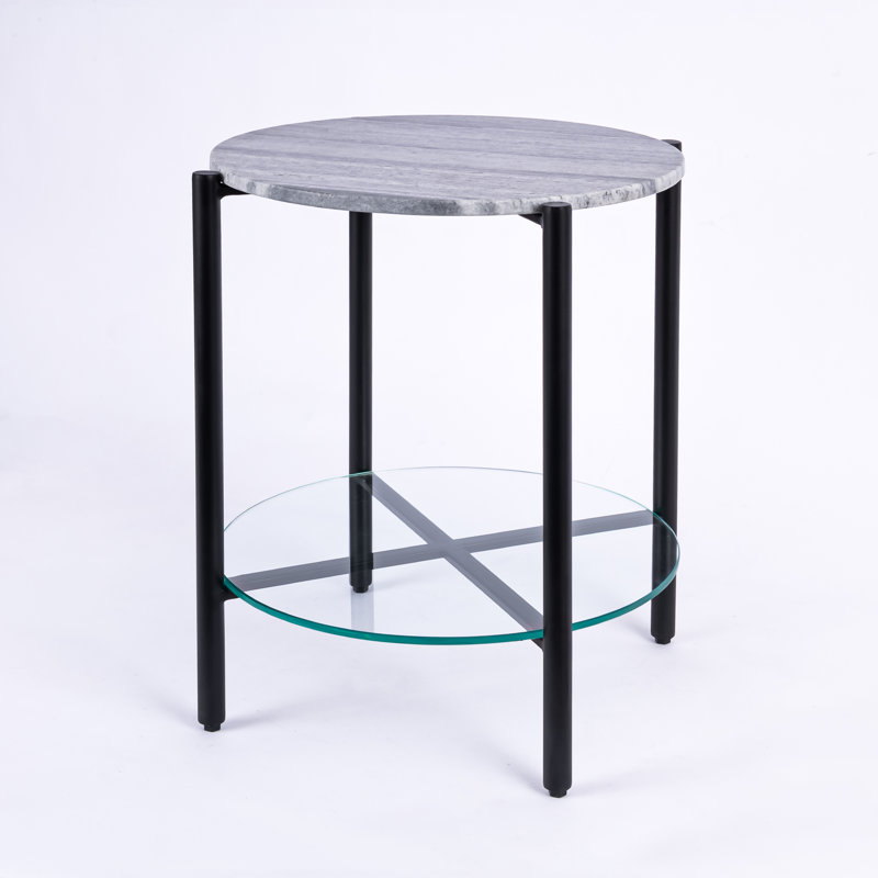 Ansted Marble/Glass Top End Table with Storage, Gray, Black