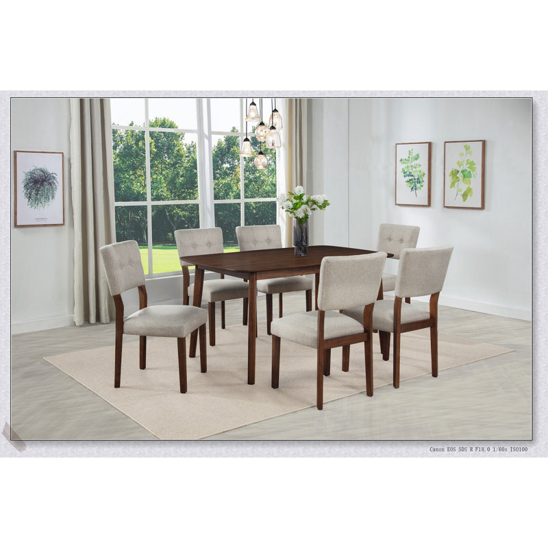 Ensemble de salle à manger de style Mid-Century moderne 7 pièces avec table rectangulaire, finition en bois chaud et chaises rembourrées pour une salle à manger élégante