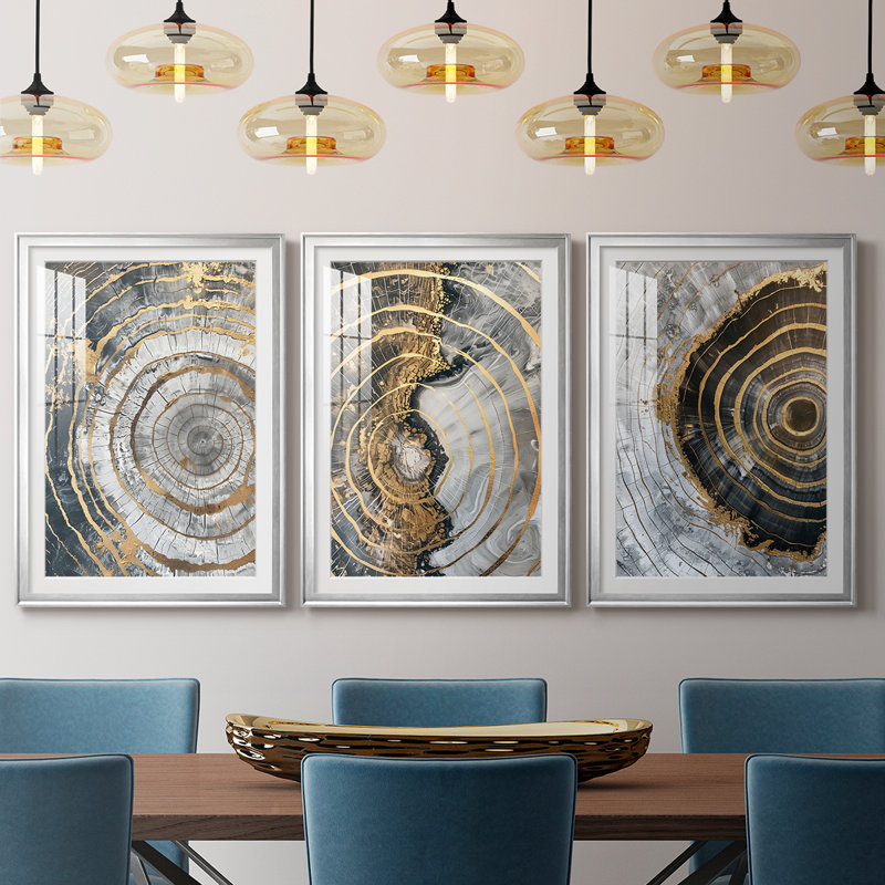 ABSTRACT Series CCL XXXIV - Impression sur mesure de qualité supérieure avec mat - 3 pièces, H 27 po x l 57 po, Argent argent