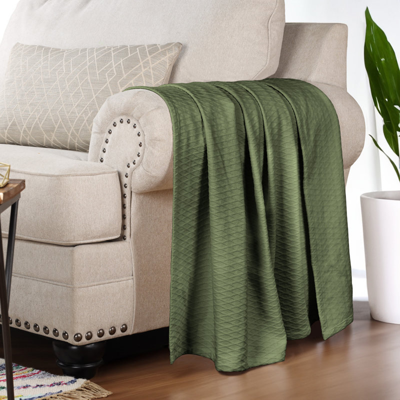 Forest Green King Size Knitted Cotton Blanket