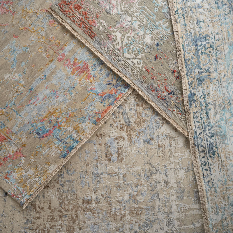 Wool Abstract Area Rug in Blue, Rectangle 8' x 11'