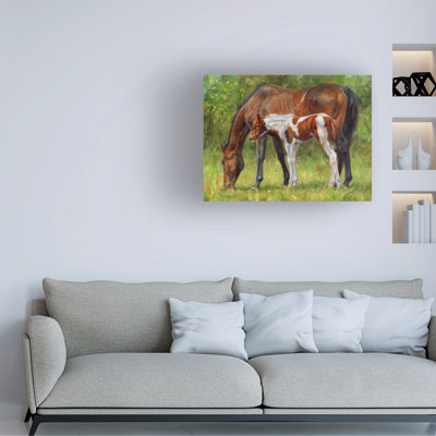 David Stribbling Horse And Foal Grazing Canvas Art