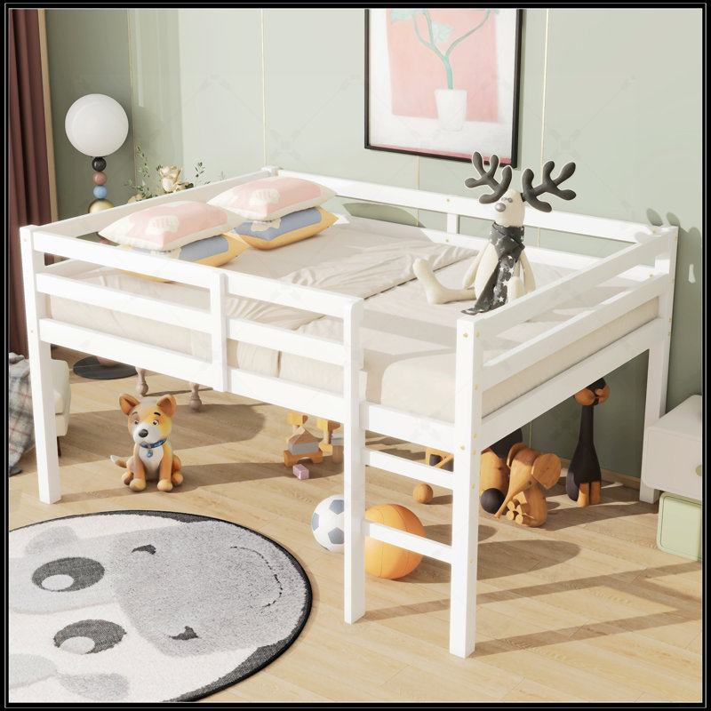 Full Rubber Wood Loft Bed With Ladder, Spacious Under-Bed Storage And Low Height Design For Safety And Style