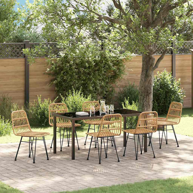 7 Piece Garden Dining Set Poly Rattan, Brown