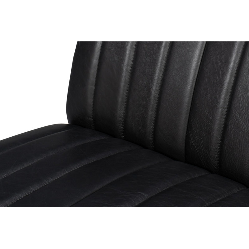 Agave Upholstered Slipper Chair, Black Genuine Leather