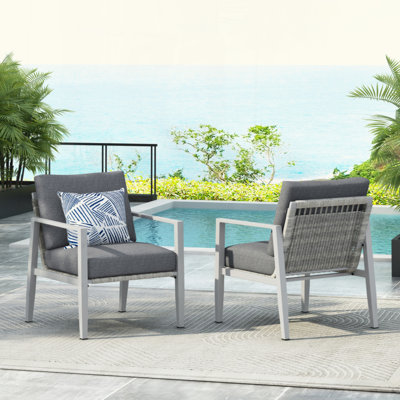Méridienne en aluminium avec accents élégants en corde et coussins confortables, parfait pour les espaces intérieurs et extérieurs modernes