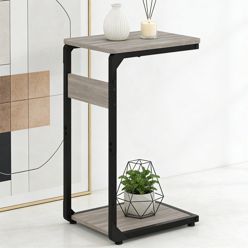 Table de bout mince en forme de C, table d'appoint étroite pour canapé et chevet, table d'appoint de salon et de chambre à coucher peu encombrante avec support robuste
