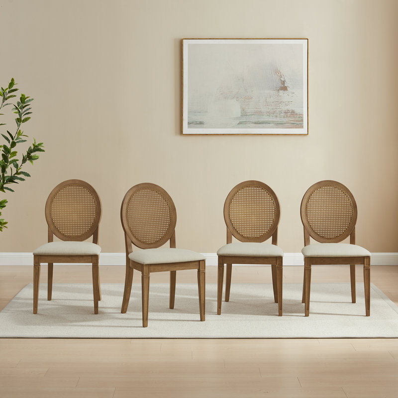 Ensemble de chaises de salle à manger rembourrées à dossier canné 4 pièces Katia