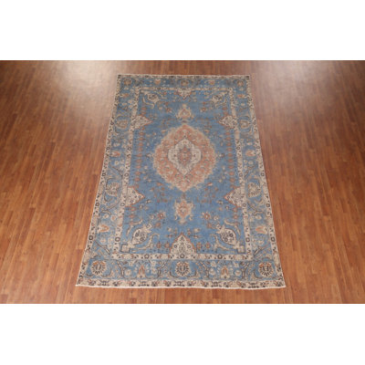 Handmade Blue Traditional Area Rug 7x11