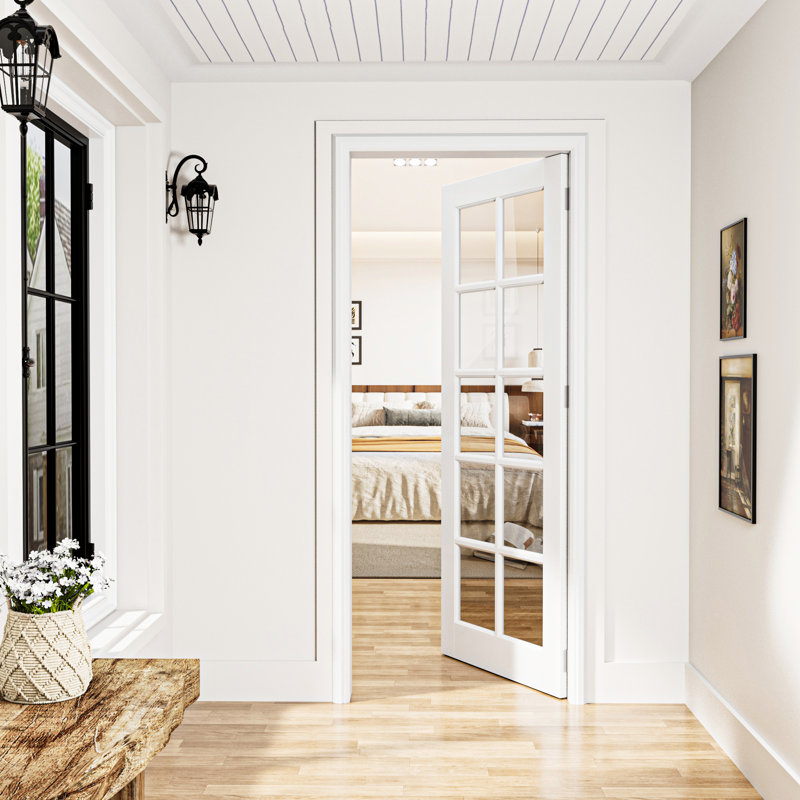 10-Lite Clear Glass Painted French Slab Door White Primed Solid Manufactured Wood Interior Morden Door, 24" x 80"