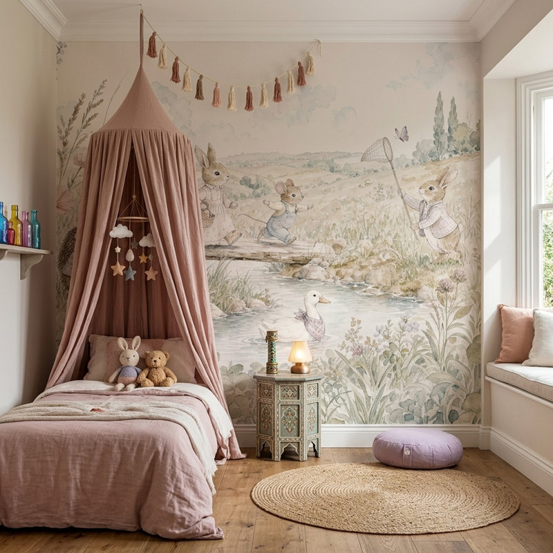 Papier peint lapin Woodland, 120 po x 96 po, Peler et coller