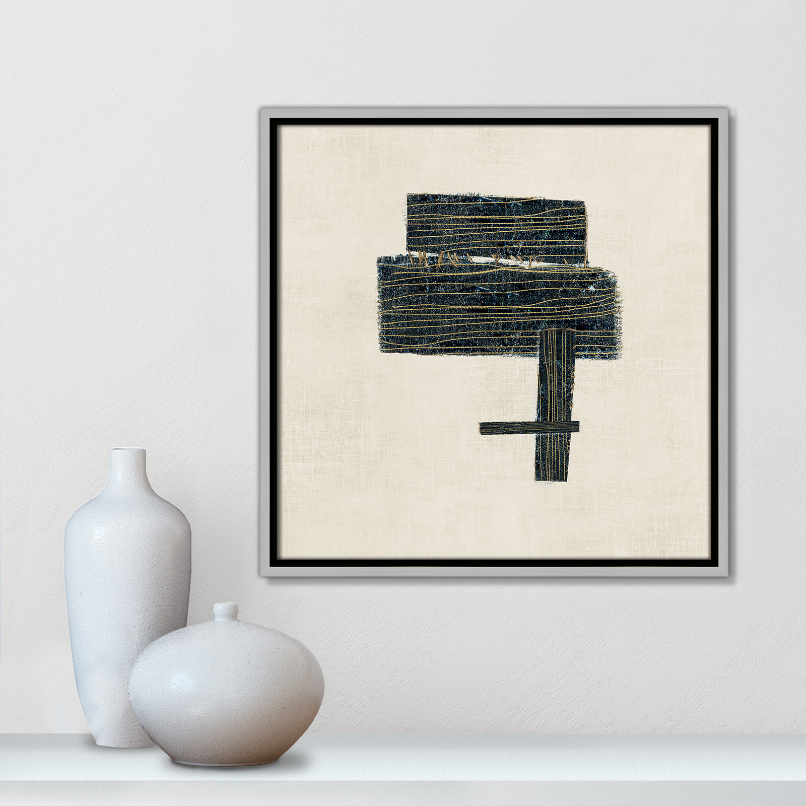 Stiched I Print by , Silver, 17.5" H x 17.5" W
