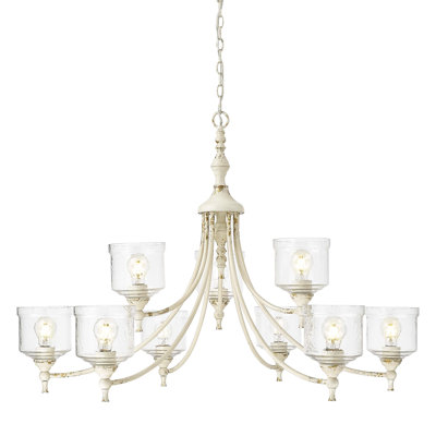 Corder 9 - Light Chandelier - Antique Ivory - Hammered Water Glass