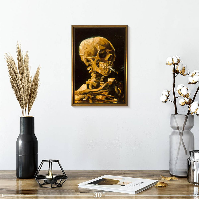 Skull With Cigarette 1885, Floating Frame Gold, 9" x 13"