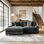 Canapé modulaire rembourré 2 pièces en flanelle de fourrure de lapin avec accoudoirs et coussins décoratifs 2 pièces