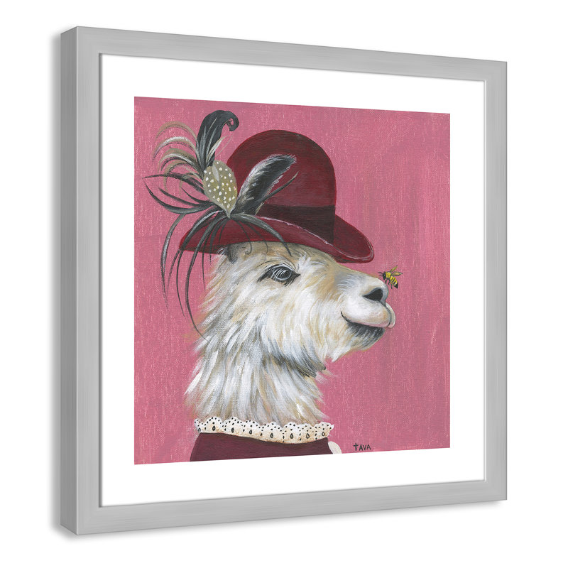 Art sur toile llama, H 9 po x l 9 po x P 1,18 po, Cadre argenté