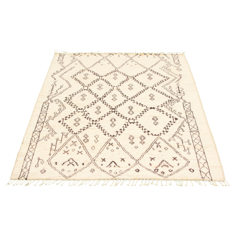 Tapis marocain crème unique en laine noué à la main de style années 2010 de 6 pi 3 po x 8 pi 9 po Marni