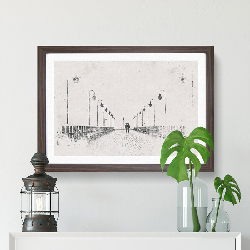 Couple upon the Pier - Picture Frame Painting Print, 45cm H x 63cm W x 2cm D, Walnut Framed