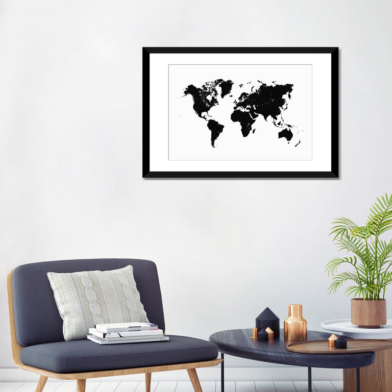 « world », impression sur toile tendue, Papier d'art encadré noir, Blanc, H 24 po x l 32 po x P 1 po