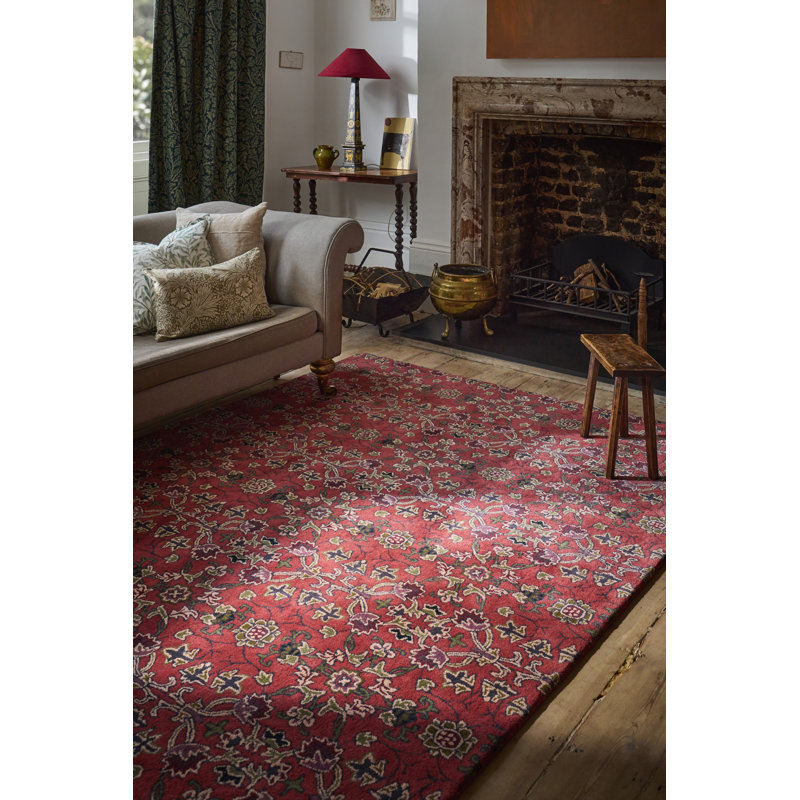 Persian Scroll Handmade Wool Floral Area Rug, Rectangle 4'7 x 6'7