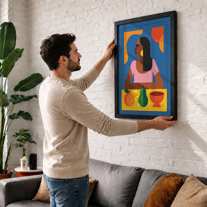 Split-Tone Portrait Modern - Framed Print, A2 - 59.4 x 42.0 cm, Walnut