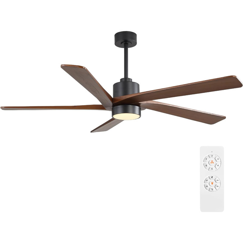 Ventilateur de plafond 72 po avec lumières DEL Sheran, Noir mat avec pales brun foncé