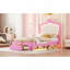 Structure de lit simple tapissier avec lumières DEL, lit princesse rembourré moderne avec tête de lit couronne, tiroir, rose et blanc-658102947