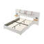 Grand lit plateforme tapissier avec ports de charge USB, prises de courant, coussins et tablettes de rangement, structure en velours, beige-1462233203-1462233204