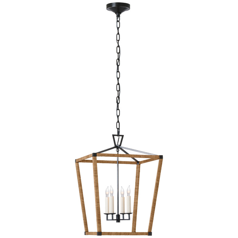 Darlana 4 - Light Square/Rectangle Lantern, Antique-Burnished Brass/Natural Rattan, 24.5" H x 17" W x 17" D