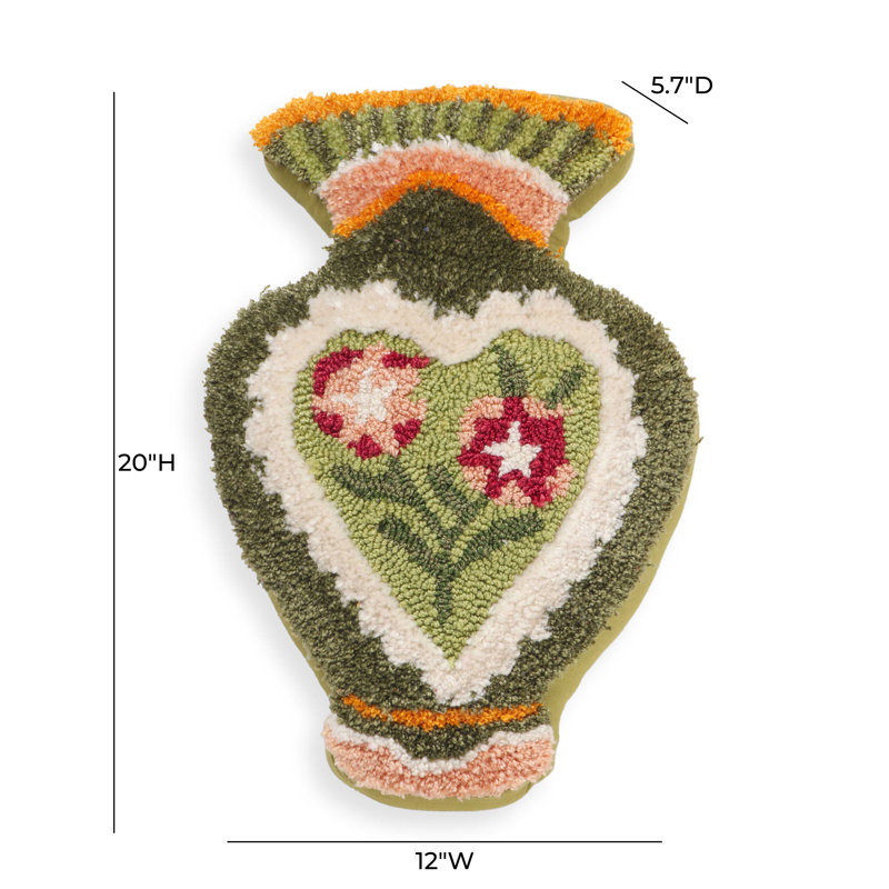Green and Orange Hand-Tufted Heart Accent Pillow