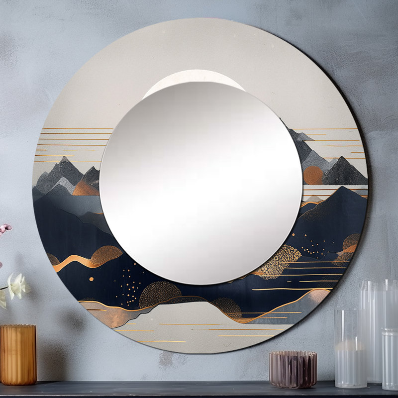 Daring Moutain Horizons III - miroir de paysages, miroir mural décoratif rond bleu, impression d'art en métal, 36 po x 36 po