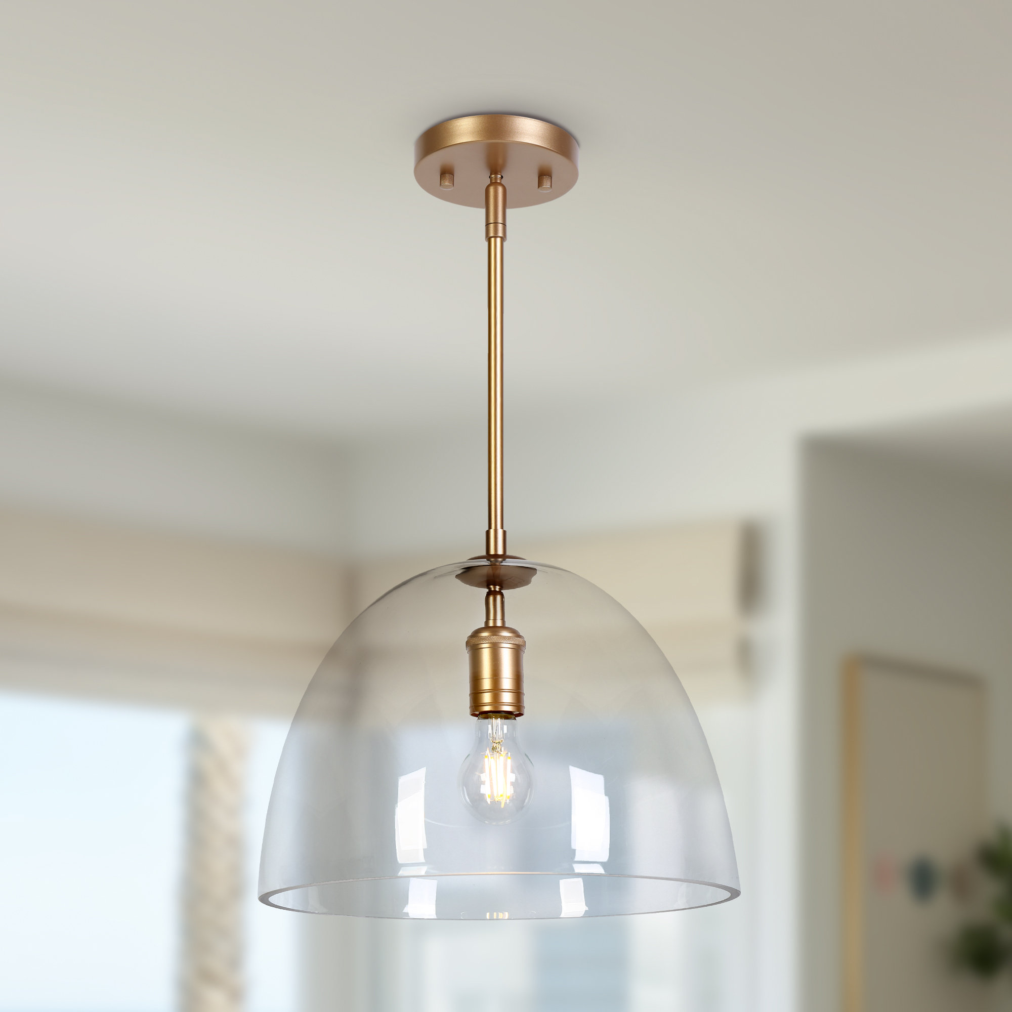 Alexandre 1-Light 13.7'' W Modern Glam Dome Dining Room Single Pendant