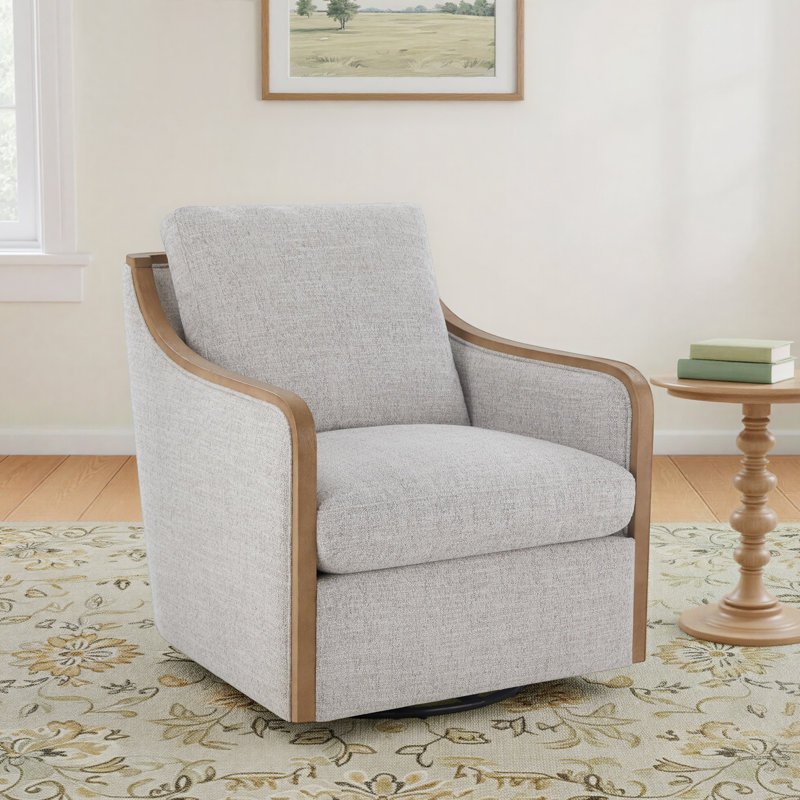 Grayton Oversized Upholstered Swivel Barrel Chair, Nathan Gray Heathered