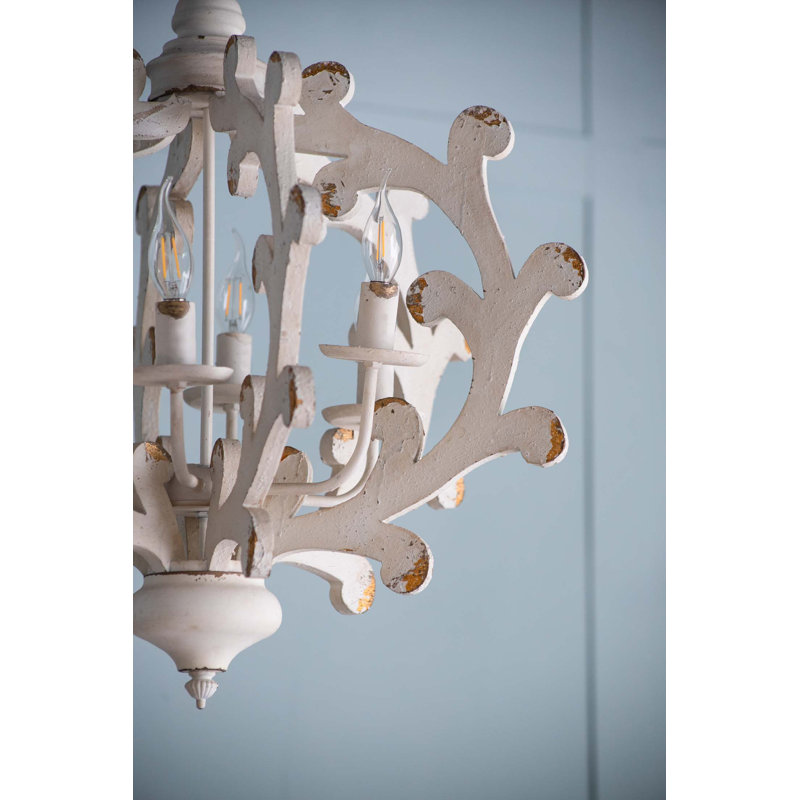 Lustre en bois 6 lumières, luminaire suspendu avec chaîne réglable pour le vestibule de la salle à manger de la cuisine, ampoule non incluse