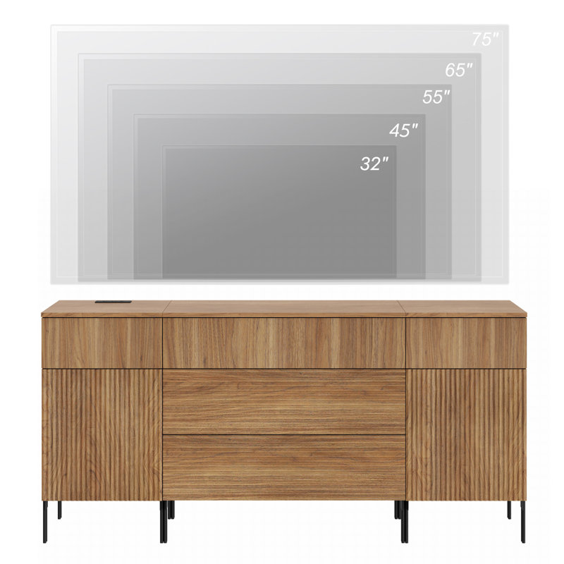 Commode pour bébé Reeded 63 po avec 5 tiroirs Aadham, Noyer