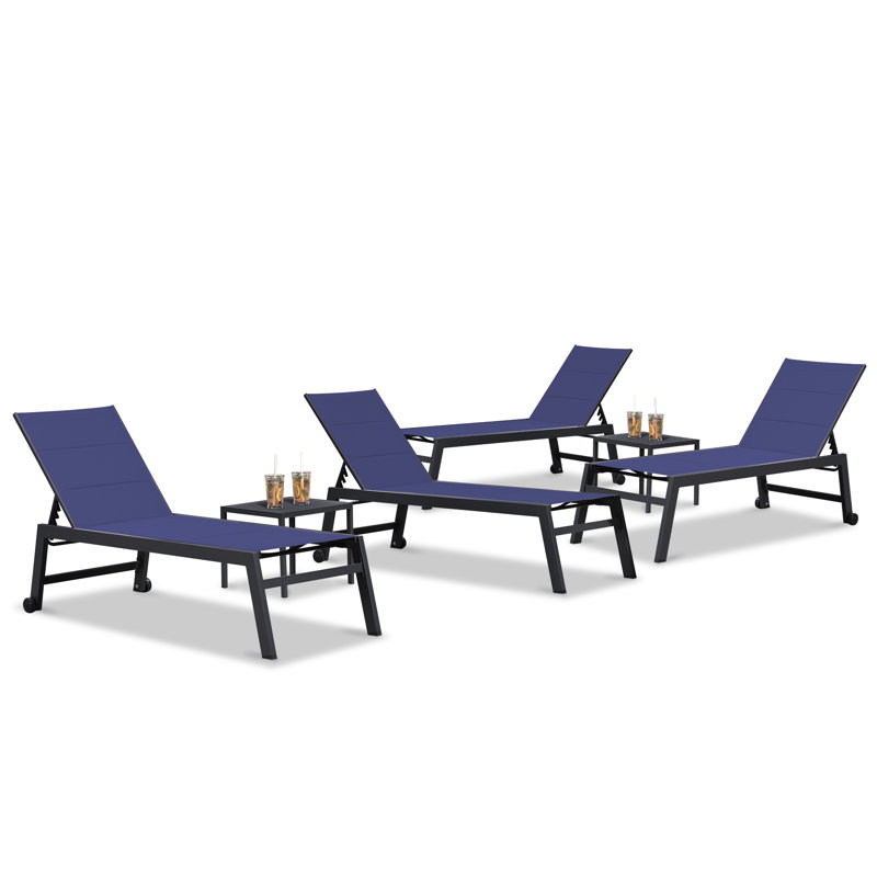 Chaise longue inclinable 66,15 po avec table, Bleu marine