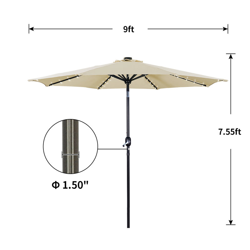  Parasol de marché 9 pi, Beige, H 90,6 po x l 108 po x P 108 po