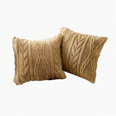 Fuzzy Sherpa 3D Design Pillow Covers - Set of 2 Cozy Fluffy Decorative Cases for Sofa Couch Bedroom - Tan